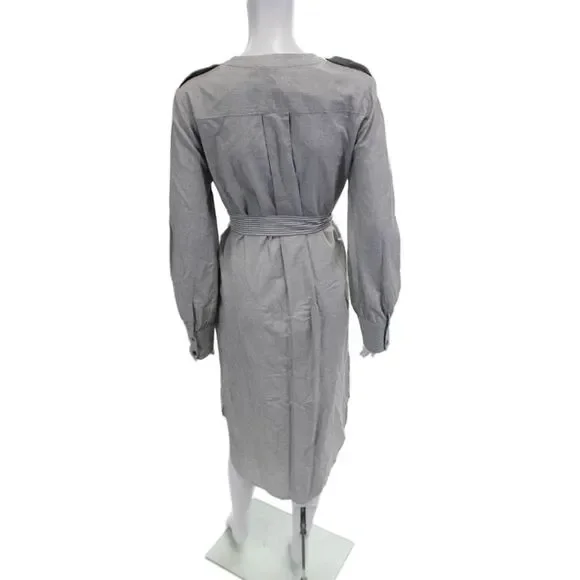 BCBGMAXAZRIA Womens Shirt Dress Gray Striped V Neck Long Sleeve Size S - Picture 3 of 4